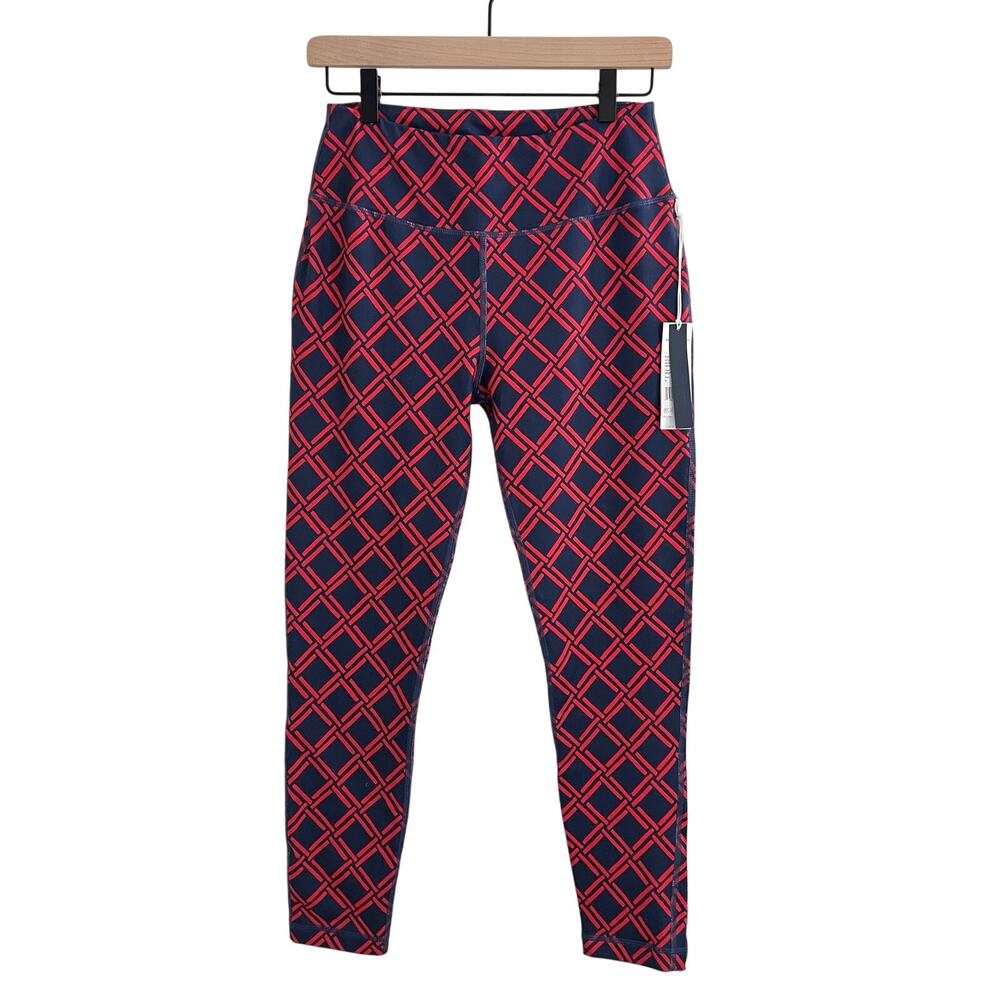 NWT Vineyard Vines Performance Leggings Skip Monday Deep Bay Geo Red Blue Size S